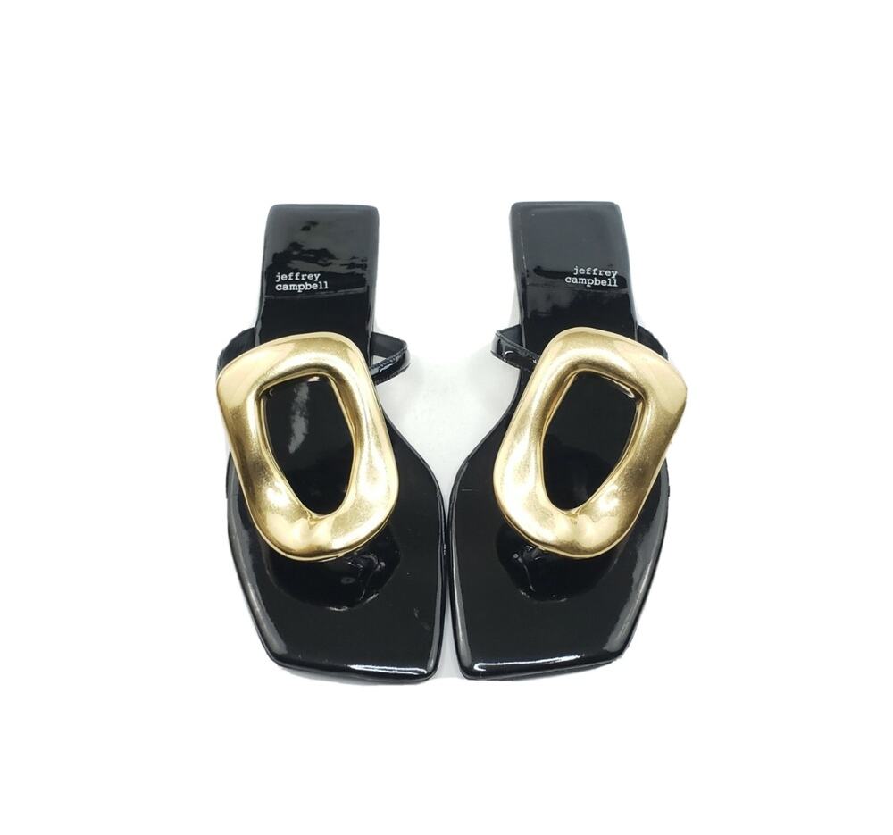 Jeffrey Campbell Linques 2 Patent Leather Gold Accent Thong Sandals Size 8